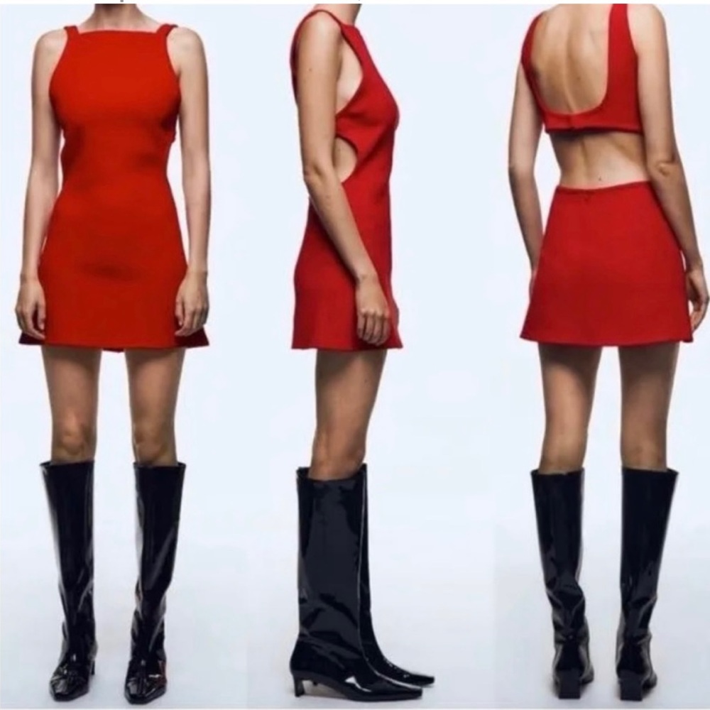 NWT Zara red mini open back cut out dress, size small